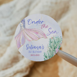 Sticker Rond Purple Mermaid 1st Birthday Oneder the Sea