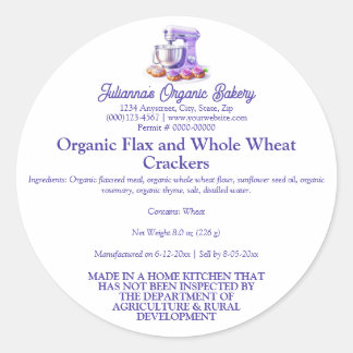 Sticker Rond Purple Mixer Bread Bakery Food Product Label