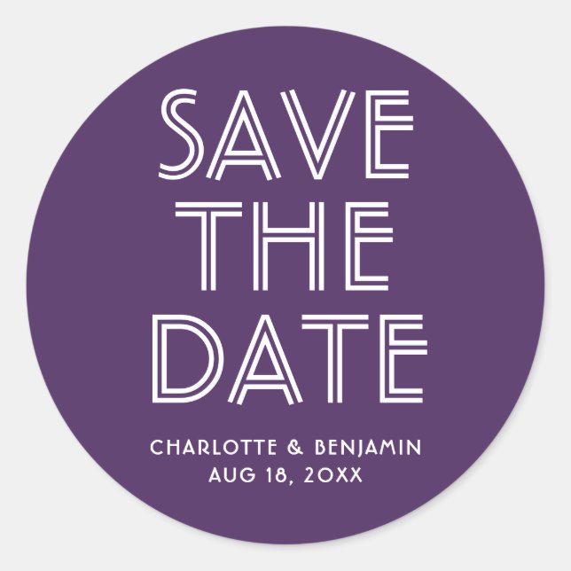 Sticker Rond Purple Moderne Enregistrer L'Autocollant Date (Devant)
