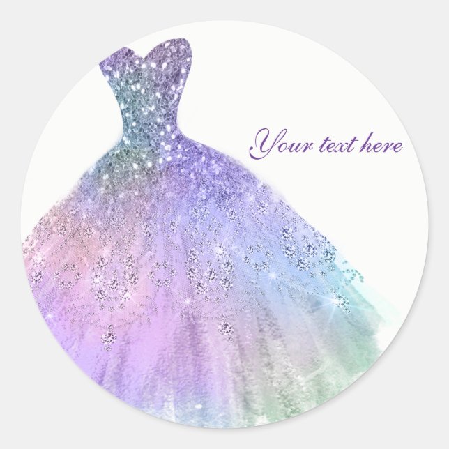 Sticker Rond Purple Pastel Parties scintillant Glam Robe Annive (Devant)