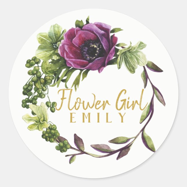 Sticker Rond Purple Peony Flower Nom de la fille ID456 (Devant)