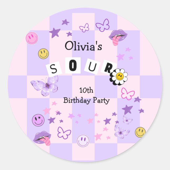 Sticker Rond Purple Pop Music Entre Ado Invitation Anniversaire (Devant)
