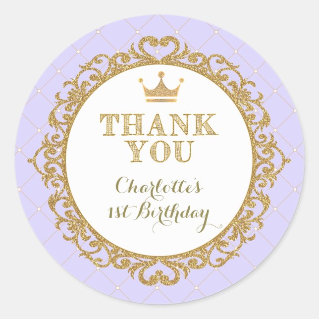 Sticker Rond Purple Princesse Merci bébé Faveurs d'anniversaire (Devant)