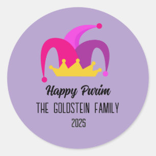 Sticker Rond Purple Purim Clown Casquette Nom de famille
