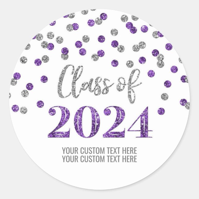 Sticker Rond Purple Silver Confetti Graduation 2024 (Devant)