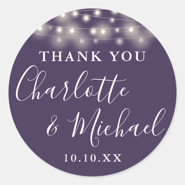 Sticker Rond Purple String éclaire mariage Favor Merci (Devant)