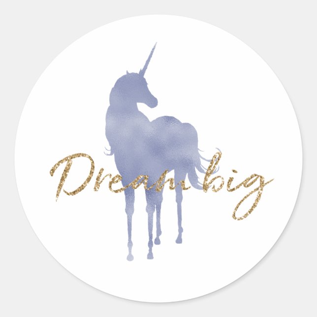 Sticker Rond Purple Unicorn Gold Parties scintillant Dream Big  (Devant)