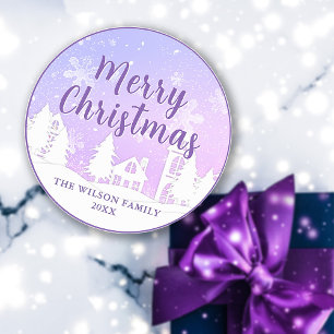 Sticker Rond Purple Winter Wonderland Joyeux Noël