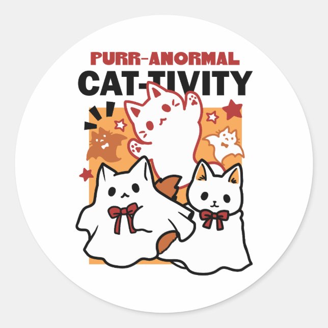 Sticker Rond Purr-anormal Cat Cat mignonne Halloween Conception (Devant)