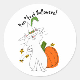 Sticker Rond Purr*fect Chat Citrouille Halloween
