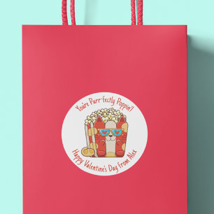 Sticker Rond Purr-parfaitement Poppin' Funny Cat Popcorn Valent