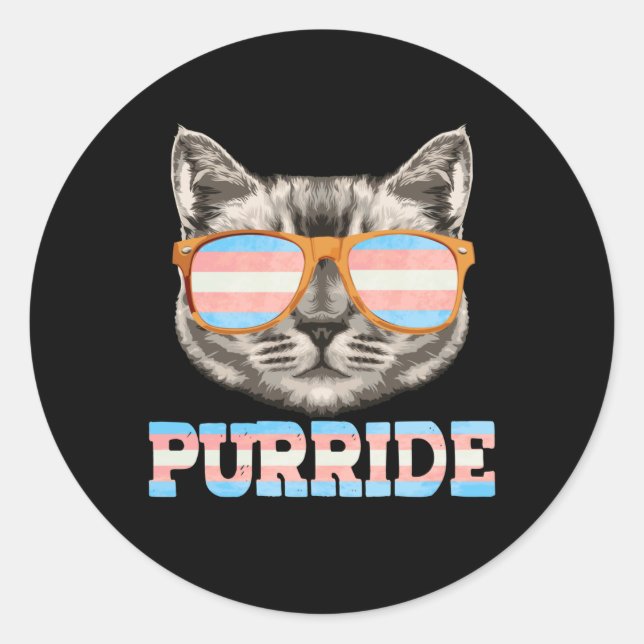Sticker Rond Purride Cat Pride LGBT Transgenre Drapeau Transgen (Devant)