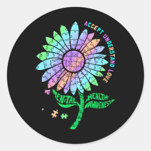 Sticker Rond Puzzle de la fleur du soleil pour la sensibilisati