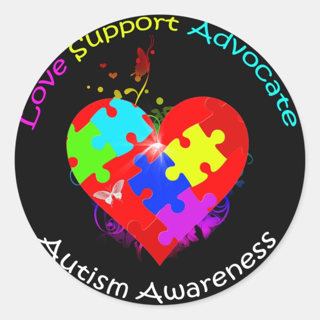 Sticker Rond Puzzle de l'autisme sur le coeur (Devant)