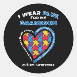 Sticker Rond Puzzle I Wear Blue Grandson Sensibilisation sur l'