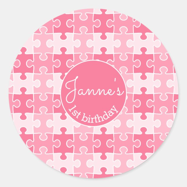 Sticker Rond Puzzles roses doux (Devant)
