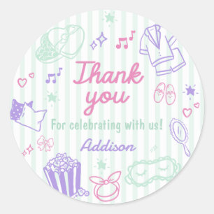 Sticker Rond Pyjama Party Fête D'Anniversaire Fille Mignonne