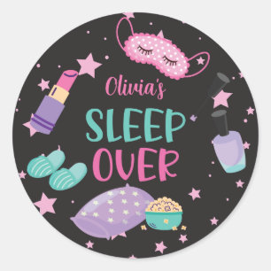 Sticker Rond Pyjama party rose violet papier pour pré-ados