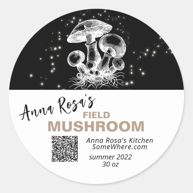 STICKER ROND *~* QR AP30 MUSHROOM - DÉSHYDRATED CANNING FREEZE  (Devant)