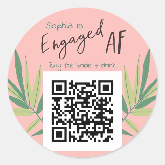 Sticker Rond QR Code Acheter Mariée un Boisson EngagedAF Bachel (Devant)