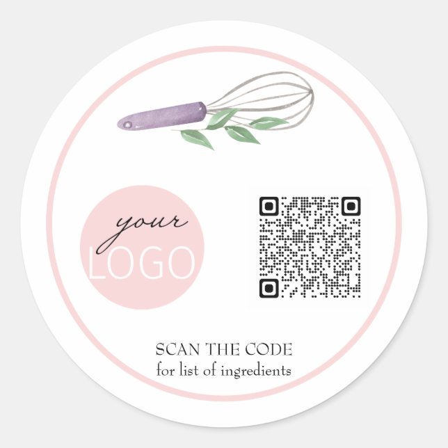 Sticker Rond QR Code Cuisson Aliments Pink (Devant)