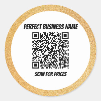 Sticker Rond QR Code Simple Black Silk Luxury Gold Frame