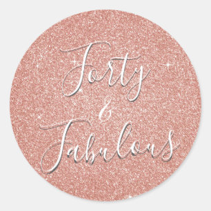 Sticker Rond Quarante et fabuleux Rose Gold Blush Parties scint