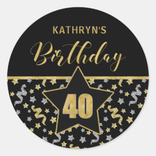 Sticker Rond Quarantième anniversaire Confetti noir et or