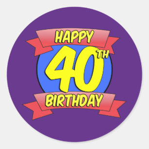 Sticker Rond Quarantième décor heureux d'anniversaire