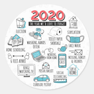 Sticker Rond Quarantine 2020 Année Pour Oublier Commémoratif