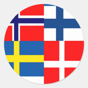 Sticker Rond Quartet des drapeaux scandinaves