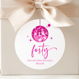 Sticker Rond Quarty Pink Disco Ball 40e fête d'anniversaire