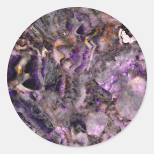 Sticker Rond Quartz d'Améthyste violet Abstrait, granit violet
