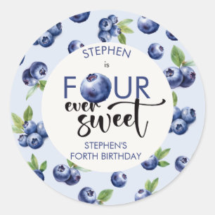 Sticker Rond Quatre anniversaire de enfant de bleuets toujours 