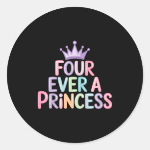 Sticker Rond Quatre ans princesse 4ème anniversaire filles 4 an