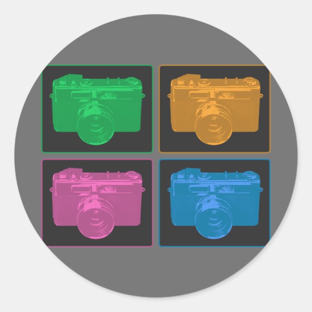 Sticker Rond Quatre caméras Pop Art (Devant)