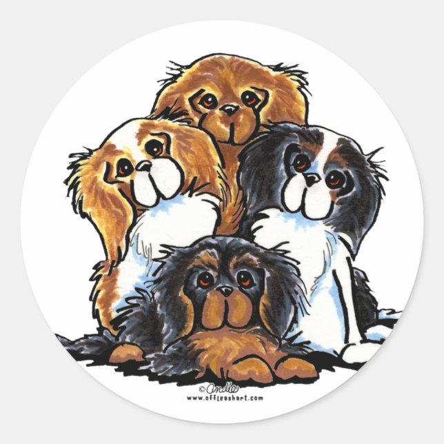 Sticker Rond Quatre Cavalier King Charles Spaniels (Devant)