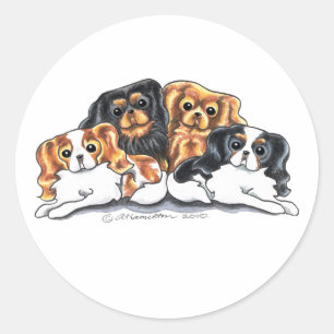 Sticker Rond Quatre épagneuls cavaliers du Roi Charles