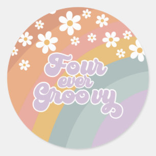 Sticker Rond Quatre Ever Groovy Retro Arc-en-ciel
