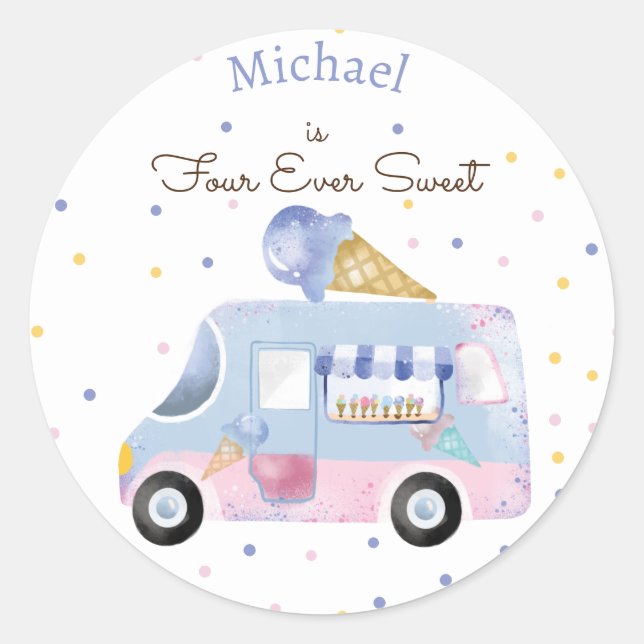 Sticker Rond Quatre jamais douce glace camion à quatre ans (Devant)