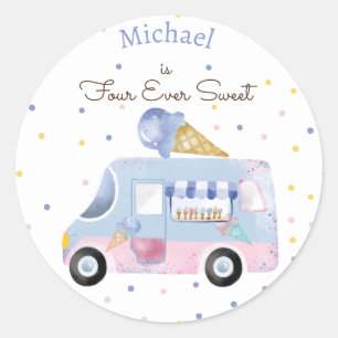Sticker Rond Quatre jamais douce glace camion à quatre ans