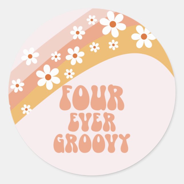 Sticker Rond Quatre Jours Super Retro Daisy Rainbow 4e annivers (Devant)