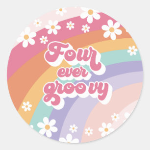 Sticker Rond Quatre Jours Super Retro Rainbow 4e anniversaire
