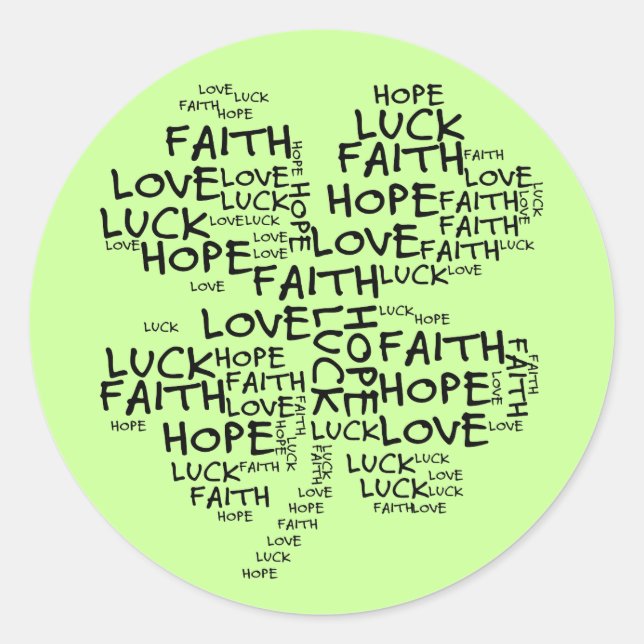 Sticker Rond Quatre Leaf Clover Signification : Espoir, Foi, Am (Devant)