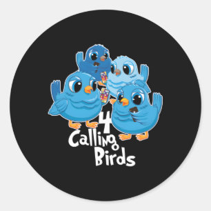 Sticker Rond Quatre Oiseaux Appelant 12 Jours Chanson