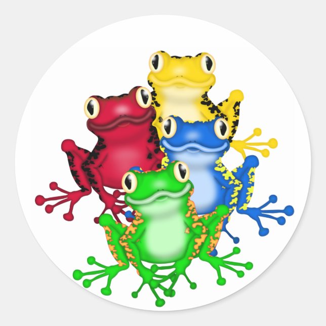 Sticker Rond Quatre T-shirts et cadeaux de grenouilles (Devant)