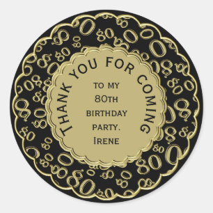 Sticker Rond Quatre-vingtième noir d'anniversaire de Merci et