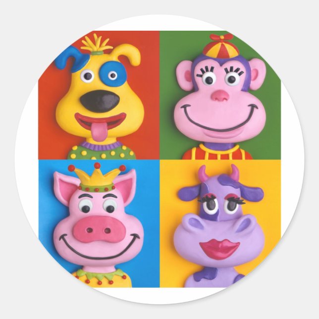 Sticker Rond Quatre visages animaux (Devant)