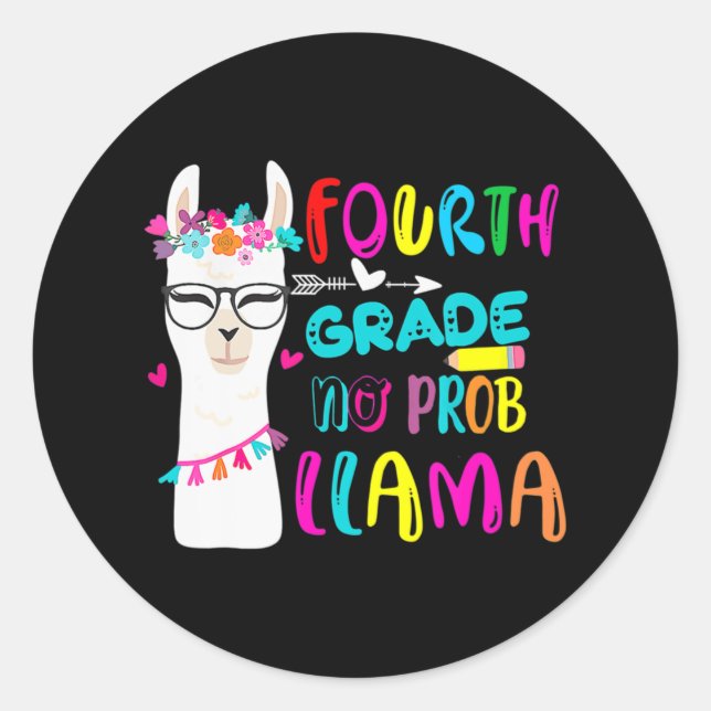 Sticker Rond Quatrième année Pas de Prob Llama Professeur Étudi (Devant)