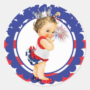 Sticker Rond Quatrième d'autocollant de baby shower de juillet